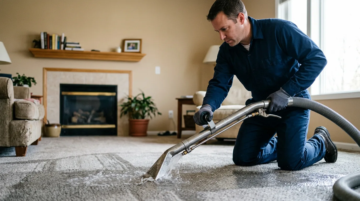 Water damage restoration technician working near Walhalla, MI